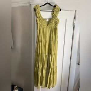 Yellow Tiered Maxi Dress with Ruffle Straps